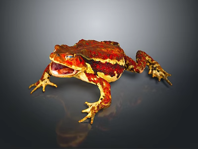 Vibrant Red Brown And Yellow Reptile With Open Mouth On Dark Background 3d model