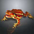 Vibrant Red Brown And Yellow Reptile With Open Mouth On Dark Background