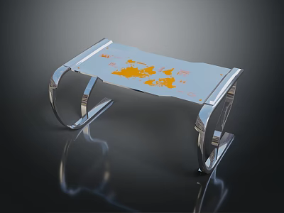 Modern Outdoor Chair With Chrome Metal Frame Transparent Seat And Orange Pattern 3d model