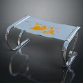 Modern Outdoor Chair With Chrome Metal Frame Transparent Seat And Orange Pattern