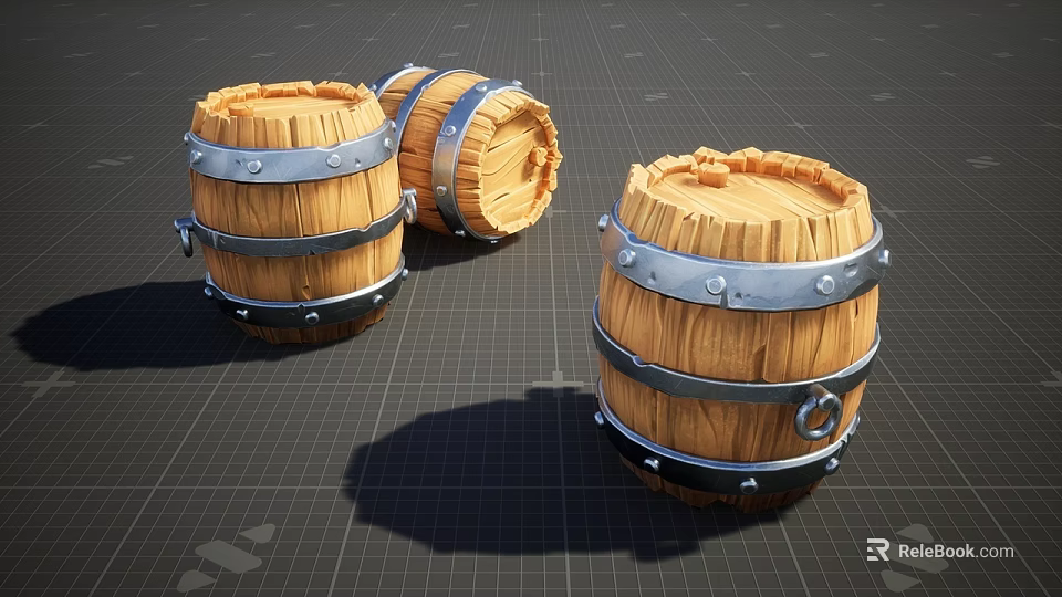 Agricultural Storage Equipment Wooden Barrels With Metal Hoops For Farming Storage Use 3d model 