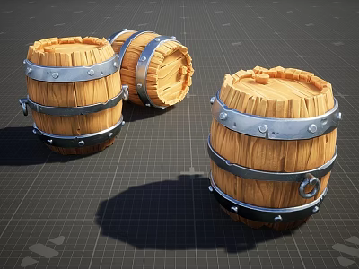 Agricultural Storage Equipment Wooden Barrels With Metal Hoops For Farming Storage Use 3d model