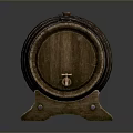 Wooden Barrel With Metal Hoops And Stand For Household Decorative Use