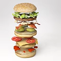 Delicious Layered Burger With Bun Lettuce Patty Bacon Cucumber Tomato And Cheese