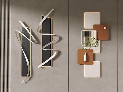 Modern Elegant Wall Decor With Geometric Shapes Metal Accents And Neutral Tones 3d model