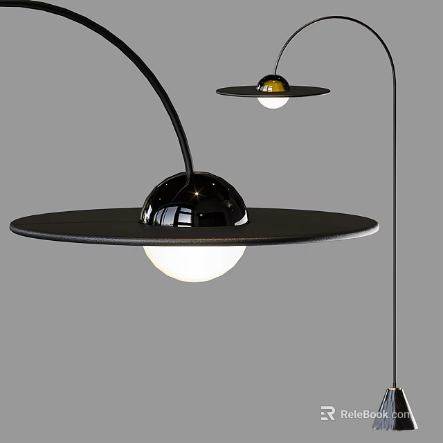 Modern Black Floor Lamp With Disc Shade And Globe Light 3d model 