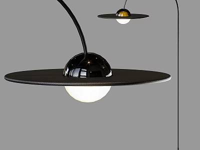 Modern Black Floor Lamp With Disc Shade And Globe Light 3d model