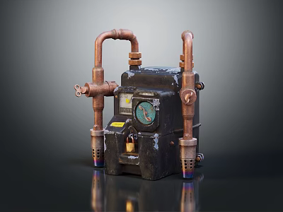 Industrial Black Metallic Electronic Appliance With Copper Pipes And Pressure Gauge 3d model