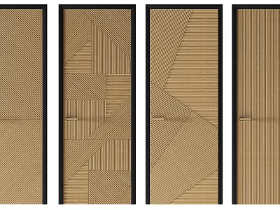 Modern Hinged Doors With Geometric Patterns Black Frames And Linear Textured Panels 3d model