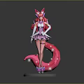 Game Movie Character With Pink Hair Fox Ears Pink Dress White Gloves And Starry Tail