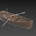 Classic Wooden Rowing Boat Featuring Natural Wood Seats And Oars Design