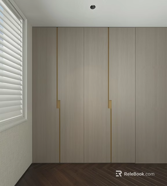 Sleek Modern Wardrobe Doors With Light Wooden Surface And Gold Handle Design 3d model 