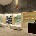 Fun Themed Clothing Store Interior With Wooden Shelves White Benches And Arched Ceiling