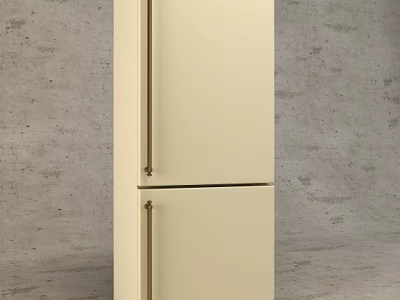 Beige Upright Double Door Refrigerator Freezer For Modern Kitchen Home Use 3d model