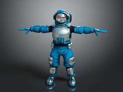 Blue And Silver Astronaut In Spacesuit With Arms Outstretched Standing 3d model