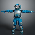 Blue And Silver Astronaut In Spacesuit With Arms Outstretched Standing