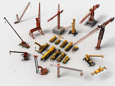 Different Types Of Utility Vehicles Including Cranes Excavators And Heavy Equipment 3d model