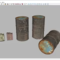 Old Rusty Metal Barrels And Small Metal Blocks With Weathered Texture