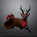 3D Low Poly Deer with Blue Eyes and Red Tail in Dynamic Pose
