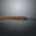 Medieval Wooden Sword with Red Hilt and Metal Accents Detailed Design