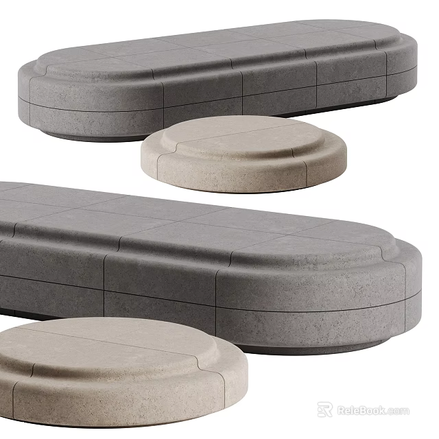 Modern Sofa Benches In Gray And Beige With Sleek Segmented Design Shapes 3d model 