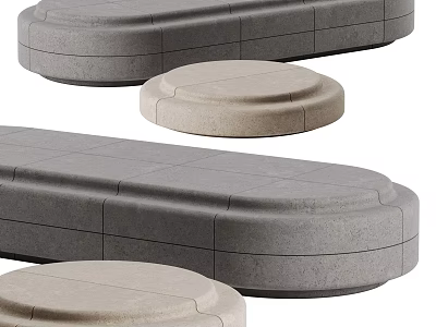 Modern Sofa Benches In Gray And Beige With Sleek Segmented Design Shapes 3d model