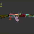 Assault Rifle With Wooden Stock Grip And Metallic Body On Reflective Surface