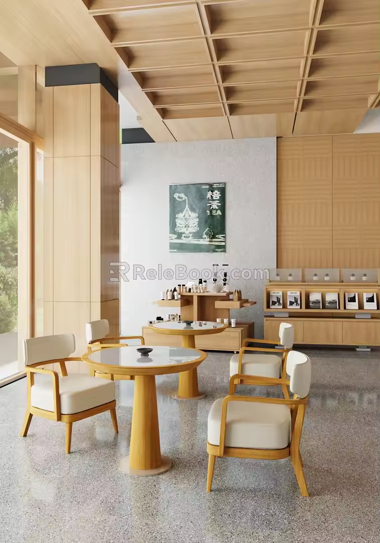 Modern Log Cafe Milk Tea Shop Tea Restaurant Dining Table and Chair Combination Sideboard Cabinet Coffee Machine Display Table 3d model