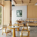Modern Log Cafe Milk Tea Shop Tea Restaurant Dining Table and Chair Combination Sideboard Cabinet Coffee Machine Display Table 3d model