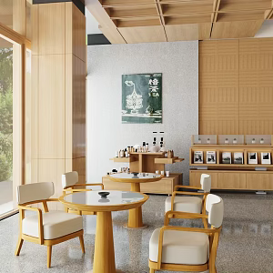 Modern Log Cafe Milk Tea Shop Tea Restaurant Dining Table and Chair Combination Sideboard Cabinet Coffee Machine Display Table 3d model