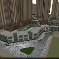 Modern High Rise Residential Buildings With Commercial Area And Urban Greenery