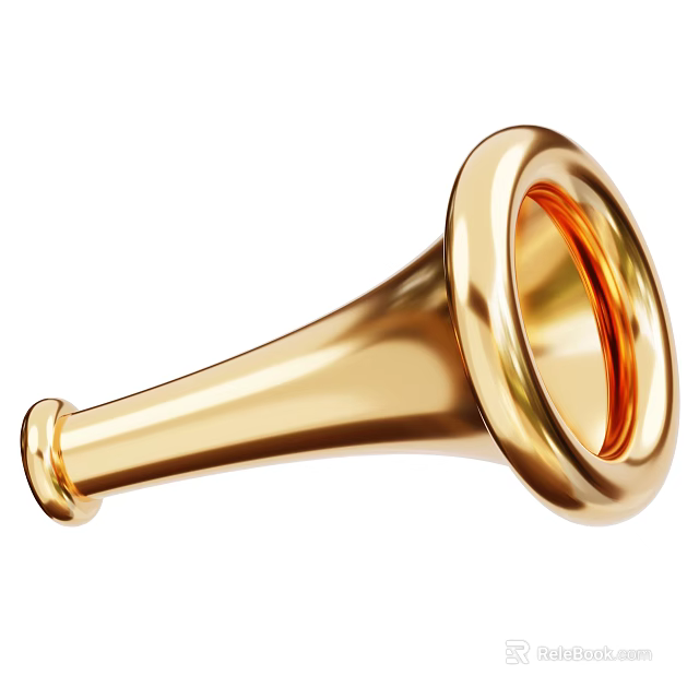 Golden Brass Horn Instrument with Shiny Surface and Curved Design 3d model 