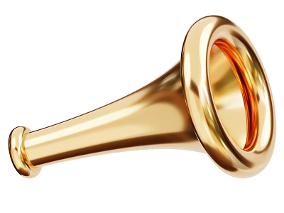 Golden Brass Horn Instrument with Shiny Surface and Curved Design 3d model