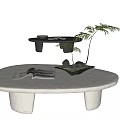 Black And White Coffee Tables With Open Magazines White Bowl Black Planter And Green Plants 3d model