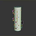 Cylindrical Mechanical Assembly With Colorful Green Orange Black Parts On Metallic Body