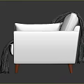 Modern Minimalist White Sofa With Geometric Pattern Pillows Dark Striped Blanket And Red Legs