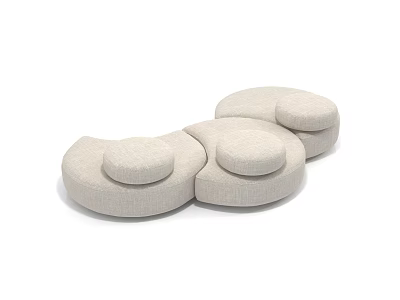 Modern Living Room Interior Design With Beige Fabric Modular Irregular Shaped Sofa 3d model