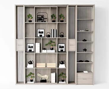 New Chinese Decorative Cabinet Ornaments Combination Ornaments Plant Vase Teapot Book Photo Frame 3d model