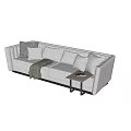 Beige Multi Seater Sofa With Cushions Throw Blanket Side Table Book And Large Window View 3d model
