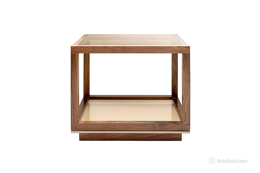 Modern Wooden Frame Side Table With Clear Glass Top And Lower Shelf Design 3d model 