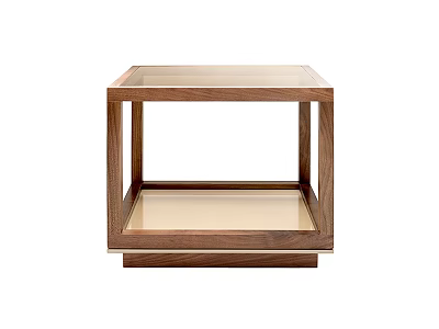Modern Wooden Frame Side Table With Clear Glass Top And Lower Shelf Design 3d model