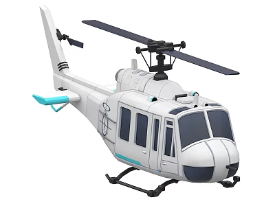 White Helicopter With Blue Accents Modern Design Rotor Blades And Cockpit Windows 3d model