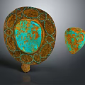 Ornate Turquoise Plaque With Gold Filigree And Irregular Orange Patched Gem