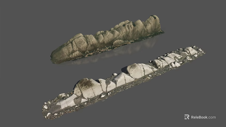 Stone Wood Decorative Pieces With Natural Texture And Long Rustic Design 3d model 