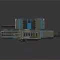 Sci Fi Weapon Model With Multi Barrel Mechanical Design Gray Green And Blue Stripes 3d model