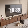 Modern Wooden TV Stand With Drawers Flat Screen TV Decorative Items And Area Rug