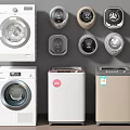 Modern Front Load and Top Load Washing Machines in White Beige with Control Panels