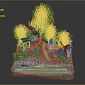 Cartoon Scene Model With Small Cottage Green Trees River And Scenic Pathway