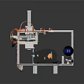 Industrial Mechanical Equipment With Metal Frame Orange Pipes And Blue Control Panel