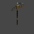 Ornate War Hammer With Purple Twisted Handle Gold Accents And Intricate Gold Silver Head